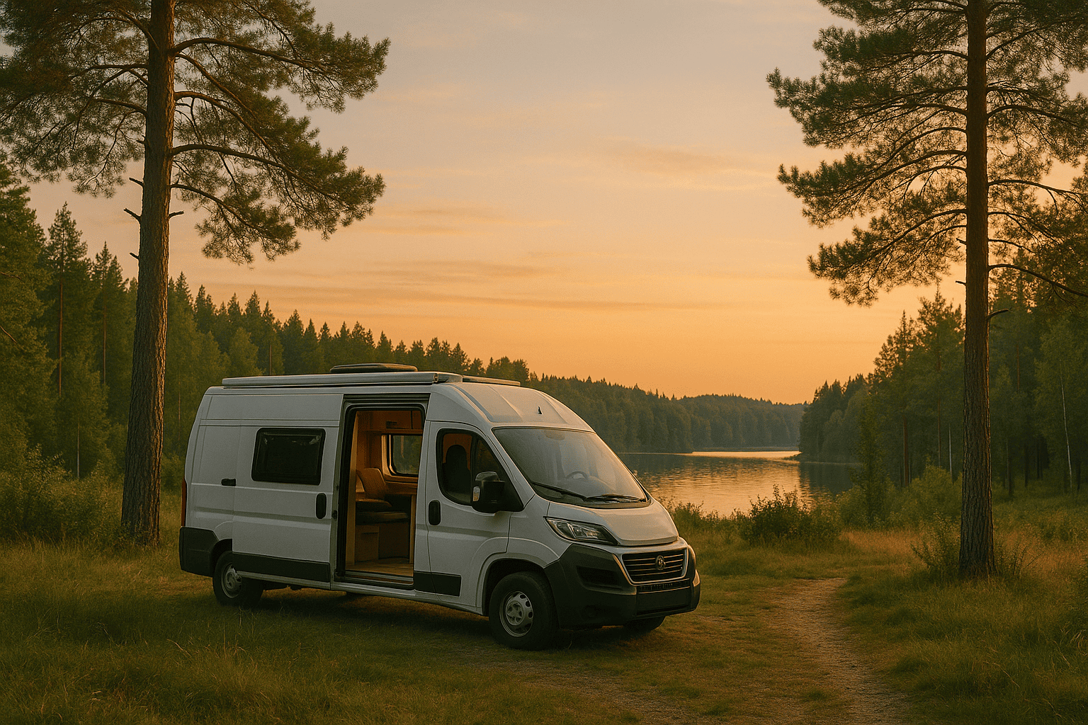 Asiento giratorio de la cabina de una furgoneta camper orientado al salón